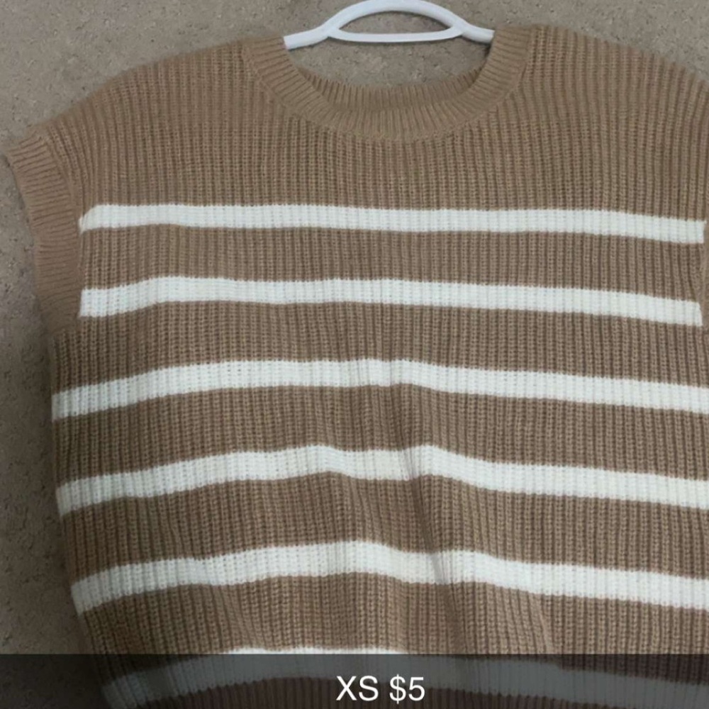 Tan sweater top with white stripes